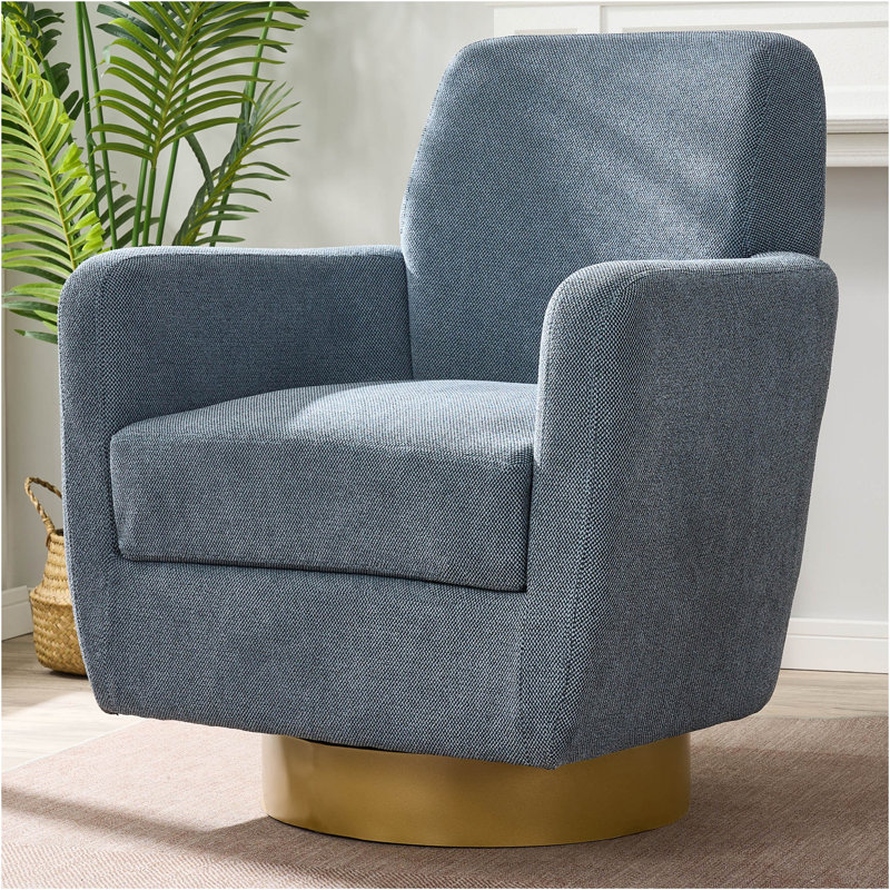 Fauteuil demi-tonneau pivotant en coton et lin 360, Lin de coton bleu