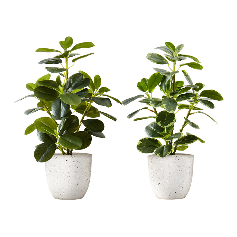 14 pouces de hauteur de 2 fausse verdure d'intérieur avec pots blancs et motif 14 po pour table élégante en pot