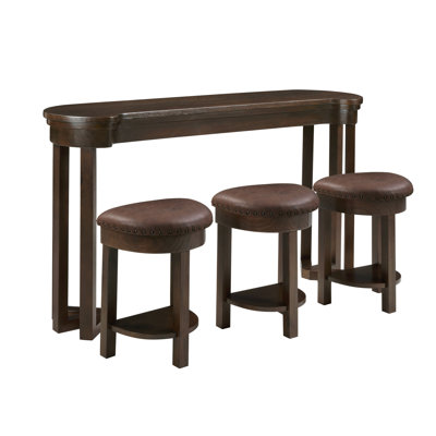 4 Piece Bar Table Set with3 PU Upholstered Bar Stools, Breakfast Table with 3 Padded Stools Solid Wood Counter Height Dining Table Set for Living Room, Dining Room.