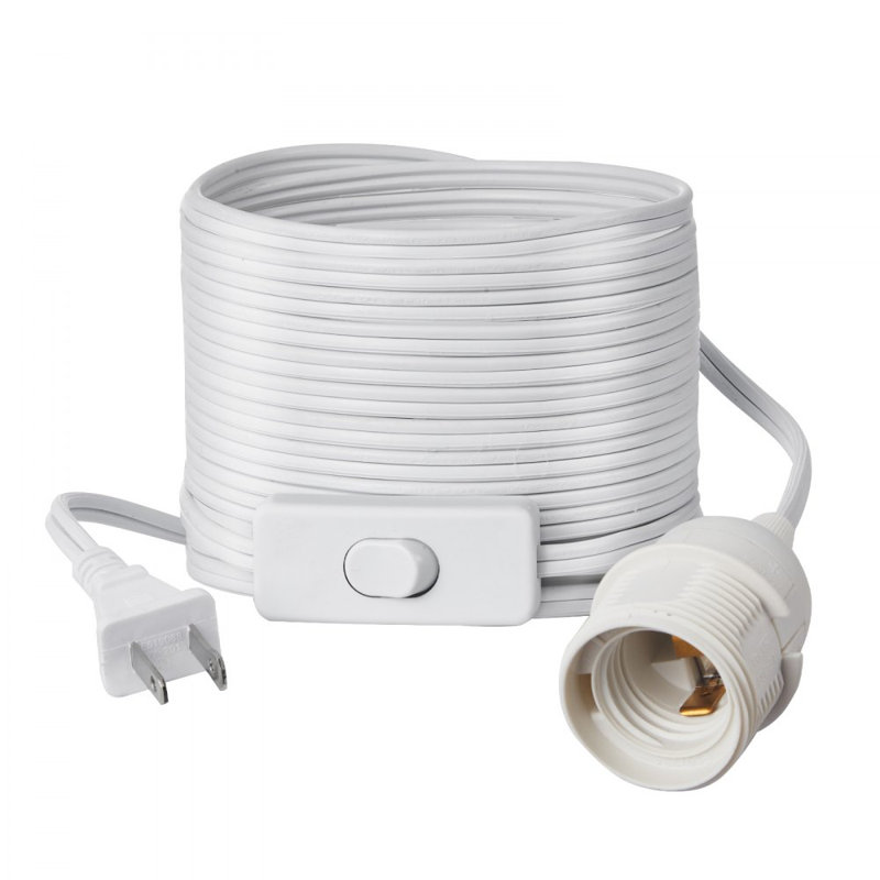 Ensemble de cordon de luminaire suspendu à brancher, rallonges de lanterne de 16 pi, cordon de lampe E26 de remplacement, sécuritaire et robuste, facile à installer, interrupteur marche / arrêt et anneaux de douille