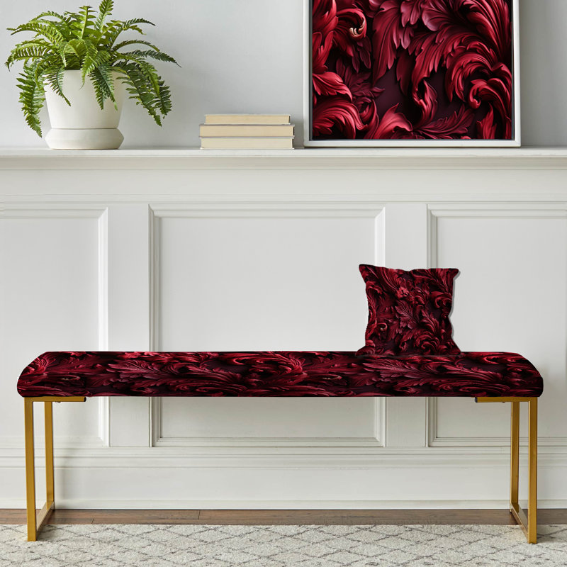 Fadwa - Damask Upholstered Gold Bench