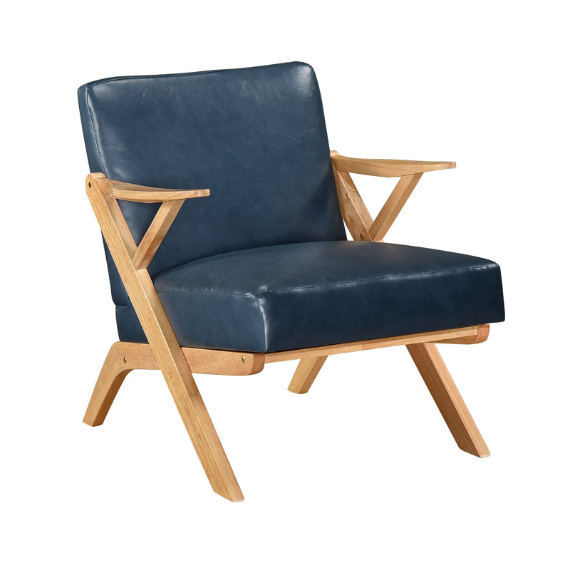 Chaise d'appoint en similicuir, Bleu, Naturel