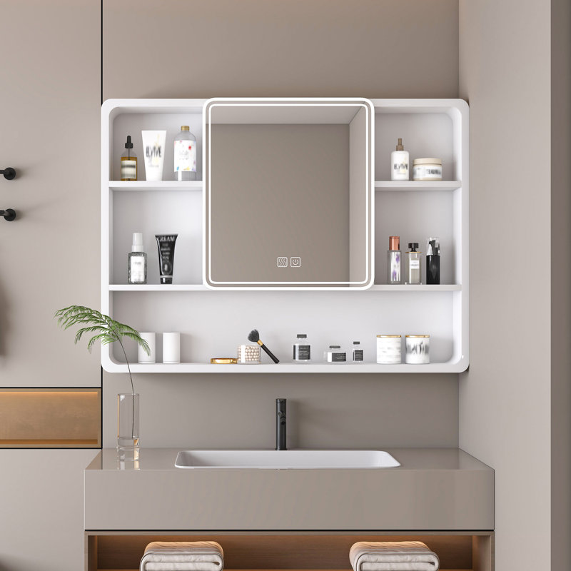 Élégante armoire à pharmacie de salle de bain avec lumières à DEL et miroir de désembuage - 35 x 32 po, blanc