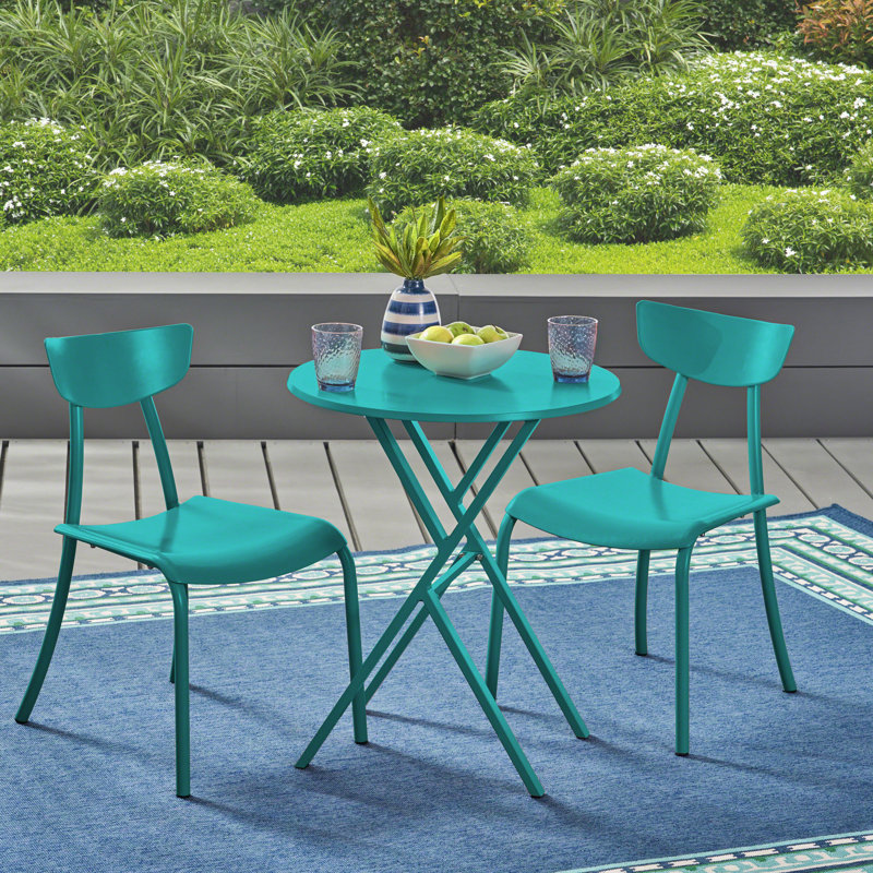 Ensemble bistro rond en fer L 24 po pour 2 personnes Turville, Bleu sarcelle mat