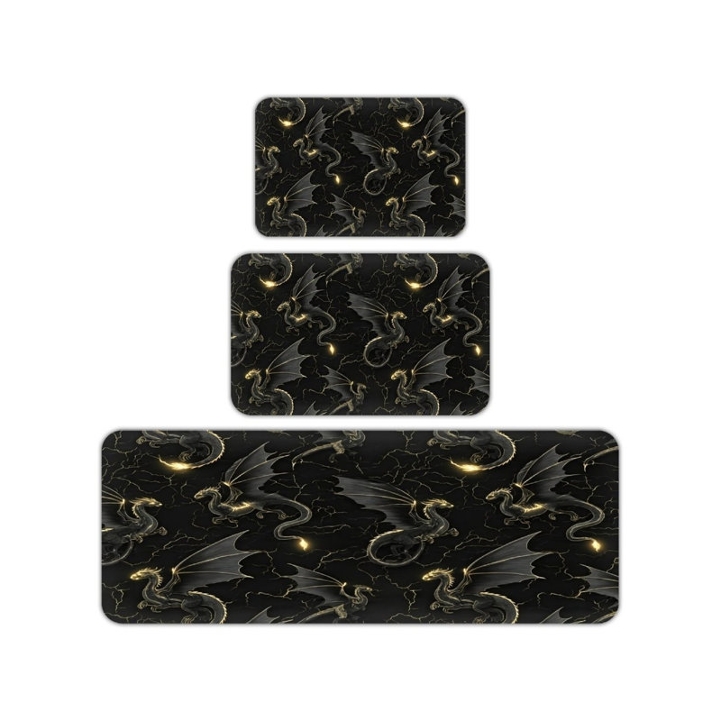 Tapis de cuisine noir et doré 3 pièces pour cuisine et salon