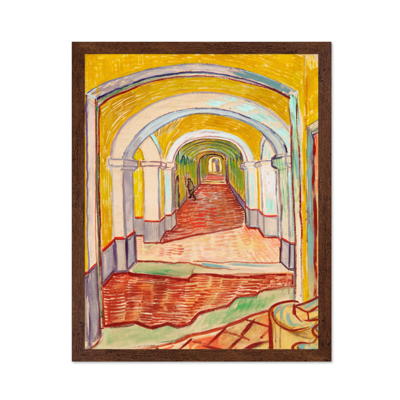 Van Gogh - Couloir dans l'asile, Poster, 08"H x 10"W, Brown Framed