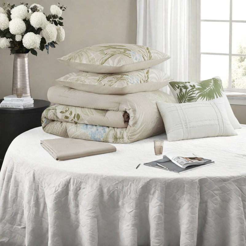 Oversized Cotton Queen Bedding Sets, Coastal Tropical Style For Home