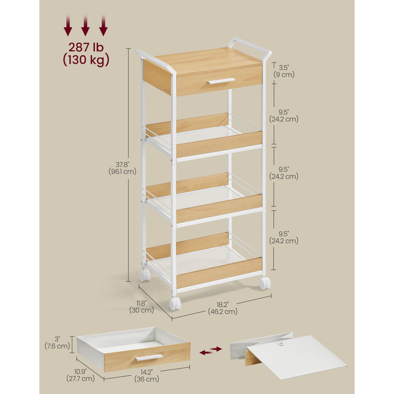 Sulynn Wood Kitchen Cart, White/Natural