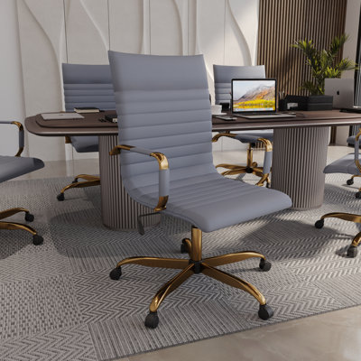 Sorrells High-Back Ergonomic Leather Executive Office Chair with Padded Arms & Chrome Base – Modern Swivel Desk Chair for Home or Conference Room