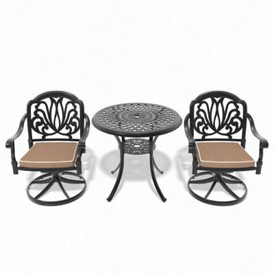 Ensemble de salle à manger 3 pièces en aluminium coulé toutes saisons comprenant 2 chaises pivotantes et une table ronde de 30,71 po avec cadre