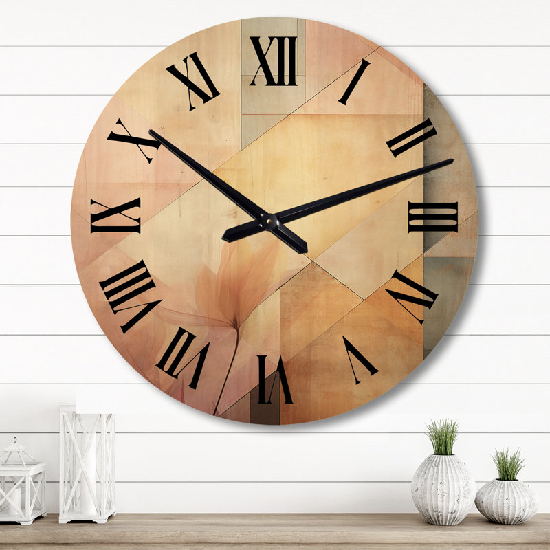 Golden Moon Dreams Retro Illustration I - Horloge murale moderne en bois surdimensionnée géométrique, Grand