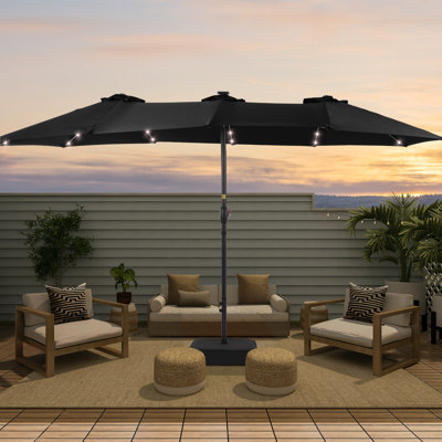 Mabry 15' x9' Solar LED Market Umbrella with Base