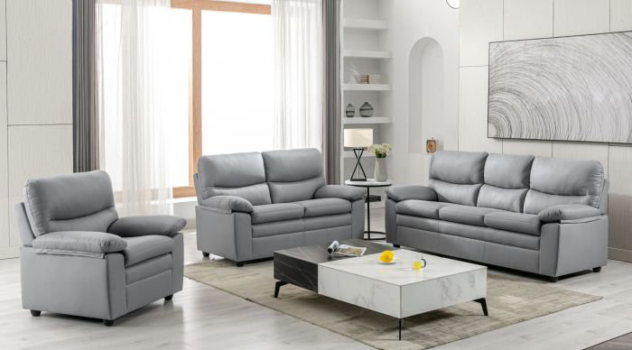 Ladeidre 3 Seater Faux Leather Sofa, Grey, 3