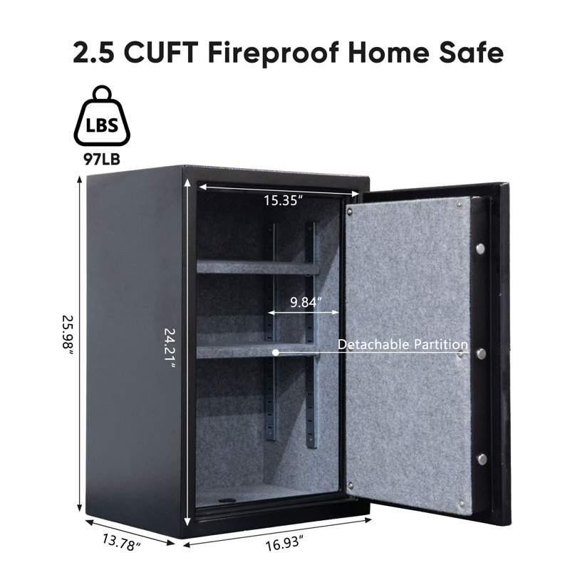 XPEDITION 2,5 pi³ Pi. Coffre-fort ignifuge pour la maison, grand coffre-fort de sécurité avec serrure à clavier numérique pour les documents, l'argent et les pistolets