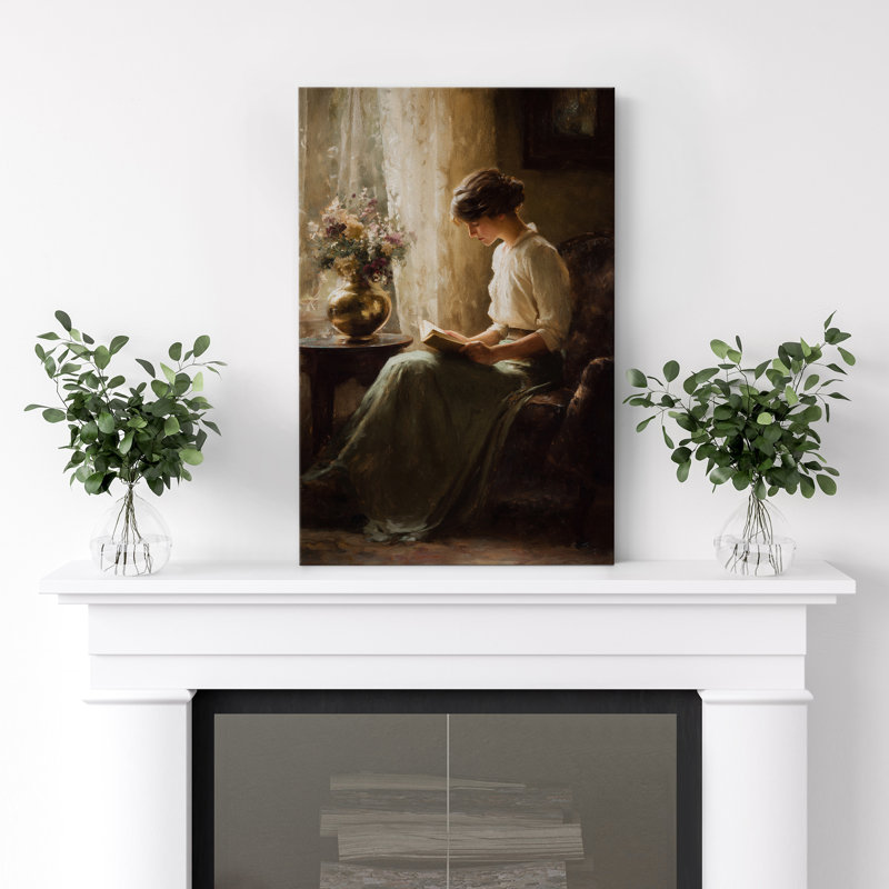 «Elegant Woman lecture sur toile», peinture figurative classique pour chambre à coucher ou bureau, Toile tendue