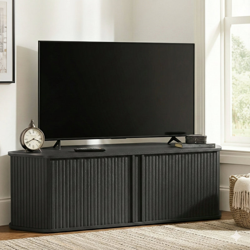 Aurel Buchheit Modern 43.3“ Fluted Corner TV Stand With Sliding Door, Black