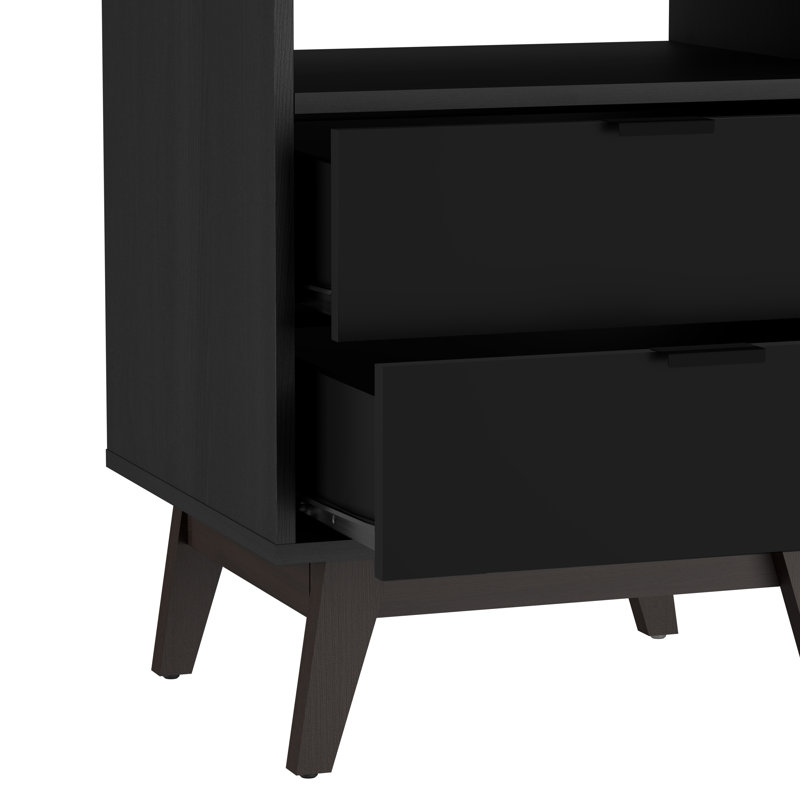 Table de chevet moderne à 2 tiroirs avec tablette ouverte Clea, Noir