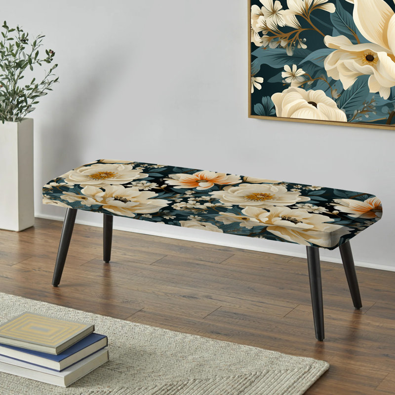 Banc de pivoines rétro beige et bleu sarcelle Nostalgia