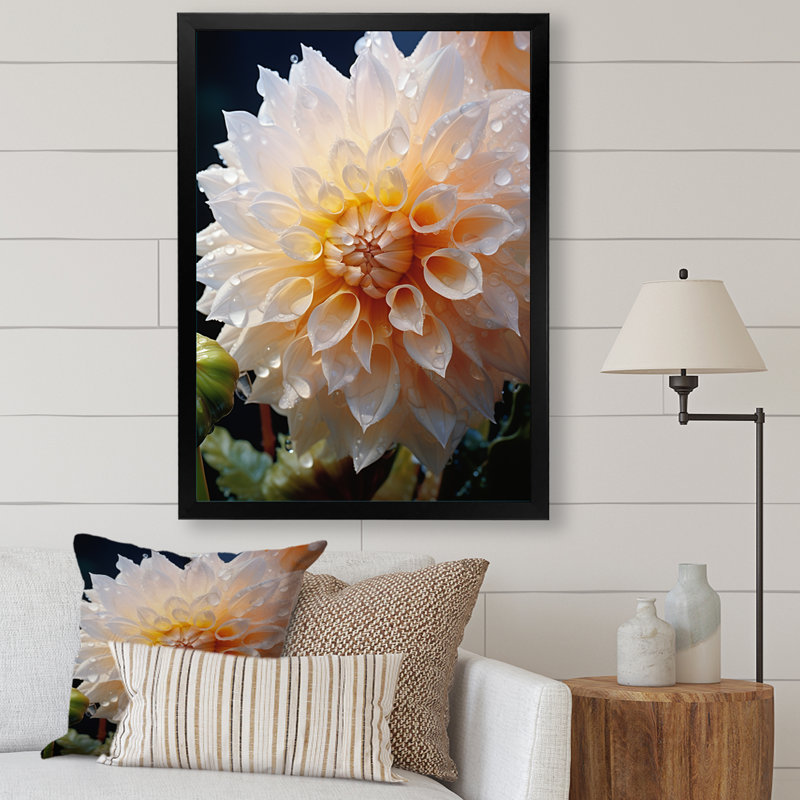 Sérénade florale orange sur toile, H 40 po x l 30 po x P 1,5 po, Cadre simple noir
