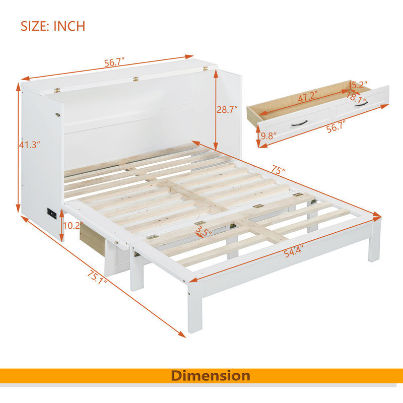 Lit escamotable avec grands tiroirs Murphy, Lit double , Blanc