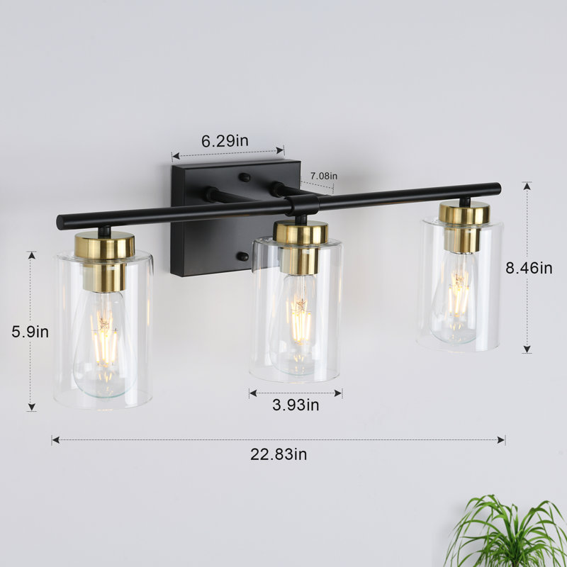Hooversville Dimmable Vanity Light, Black/Gold, 3 Lights