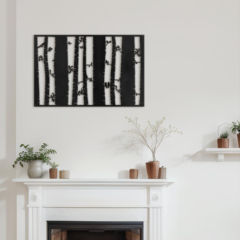 Décoration murale en métal chic avec bouleau abstrait et abstrait, Noir, H 15,84 po x l 24 po x P 0,05 po