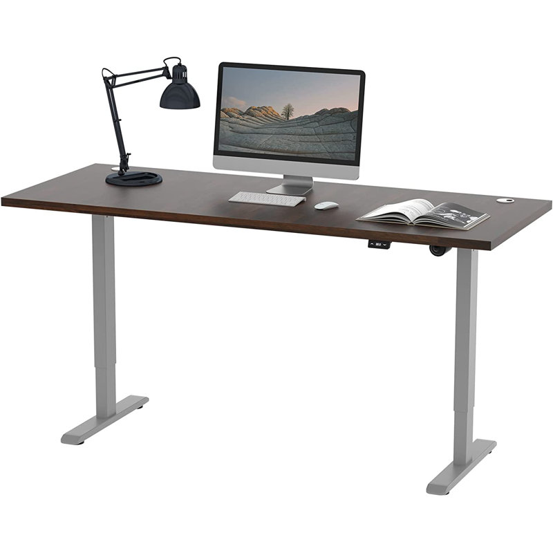 Midtown Value Height Adjustable Standing Desk, Single Motor, 60x30, Walnut Block Top with Brushed Silver Frame