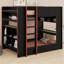 Structure de lit superposé en bois robuste avec bureau, tablettes de rangement, lumières DEL et station de charge