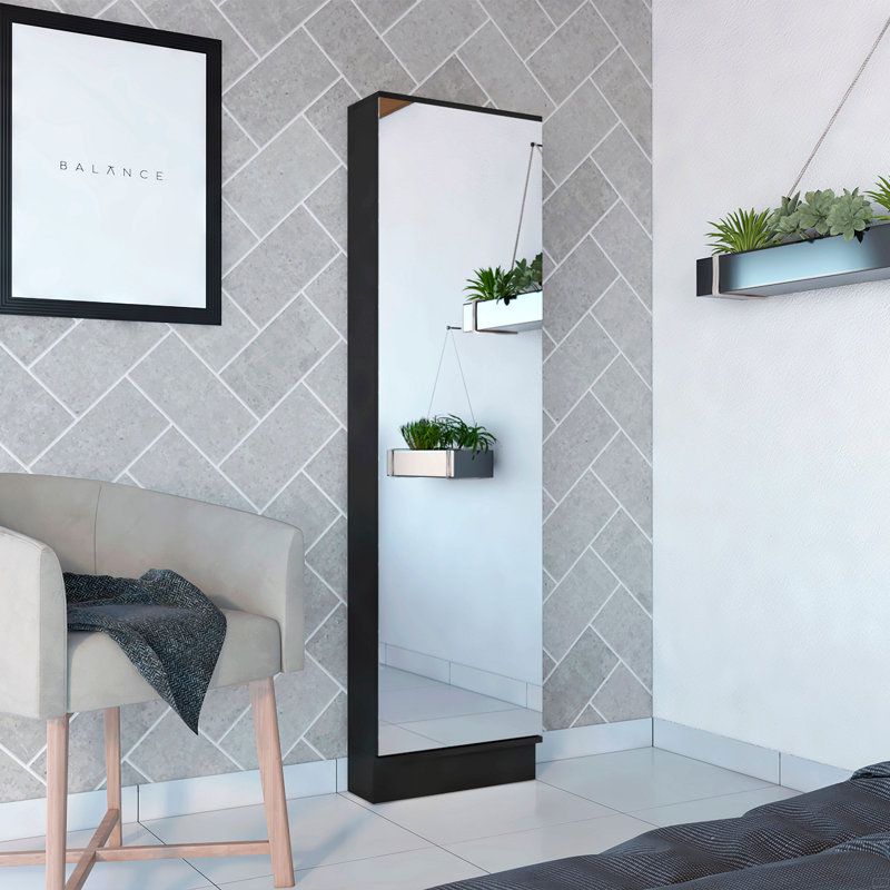 Rectangle Tall Shoe Cabinet With Mirror