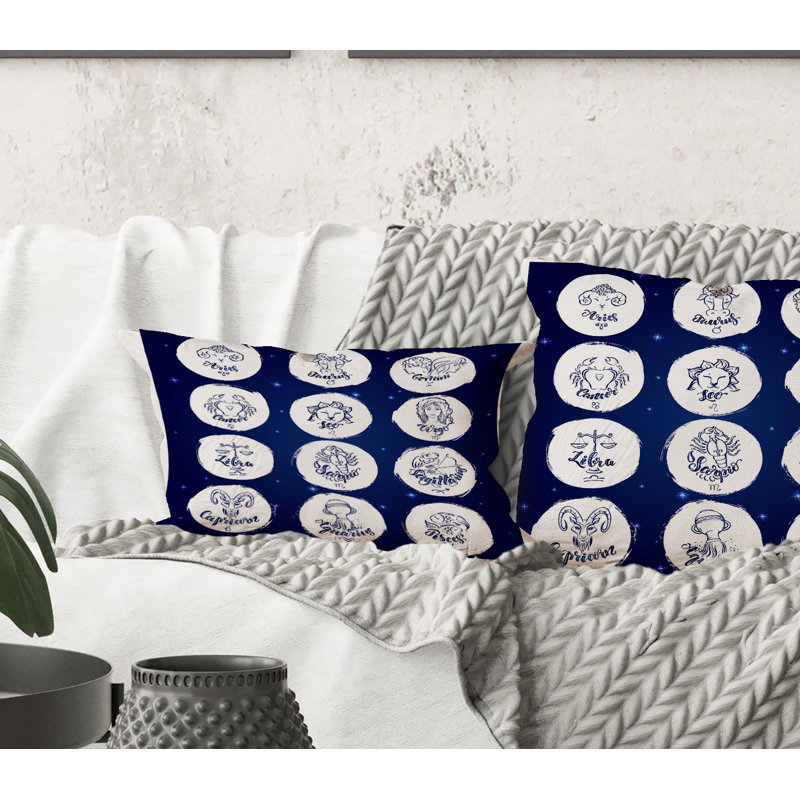 Rectangle, signe du zodiaque sur bleu - coussin décoratif moderne