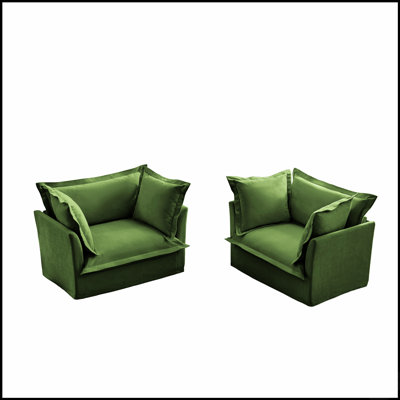Set of 2 Slipcovered Armchairs with Deep Seating, Ideal for Living Rooms, Reading Nooks, and Workspaces, Featuring Large Soft Pillows and Chenille Fabric