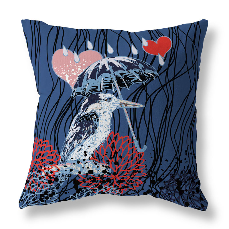 Coussin décoratif réversible Bird / Umbrella, H 20 po x l 20 po, Bleu / rouge / rose