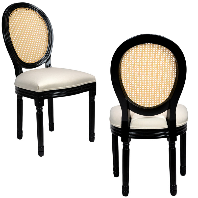 Amando 18.9'' H Upholstered Side Chair (PE Rattan), Gloss Black, Cream