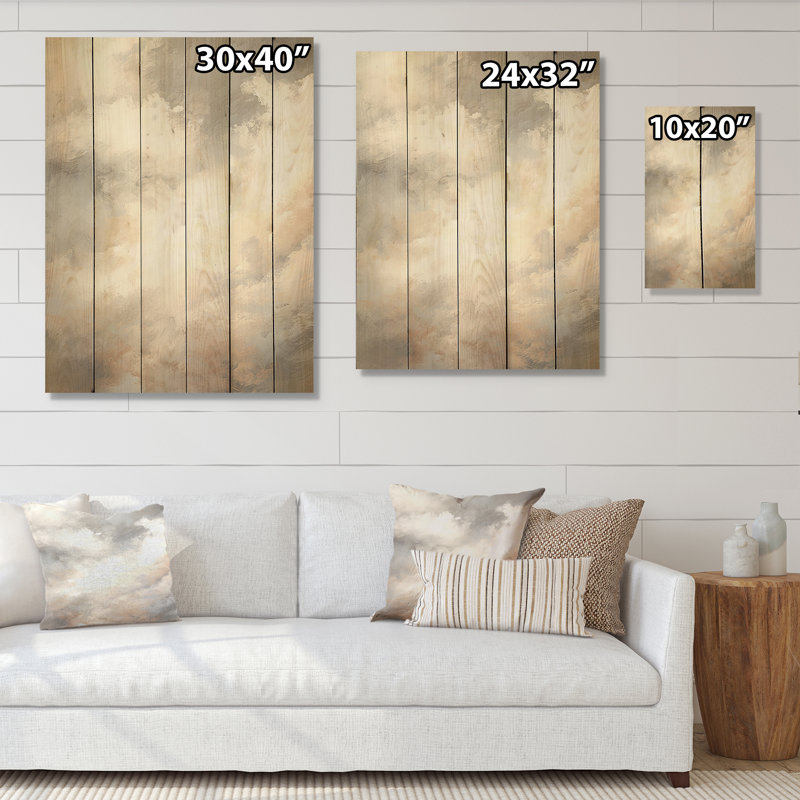Mystic Gray Clouds Horizon - nuages, art mural sur bois de pin naturel, H 40 po x l 30 po