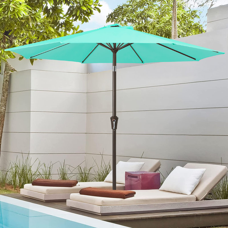Parasol de marché inclinable Germar, H 95,7 po x l 120 po x P 120 po, Peacock Blue