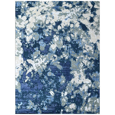 Tapis rectangulaire bleu / ivoire / gris