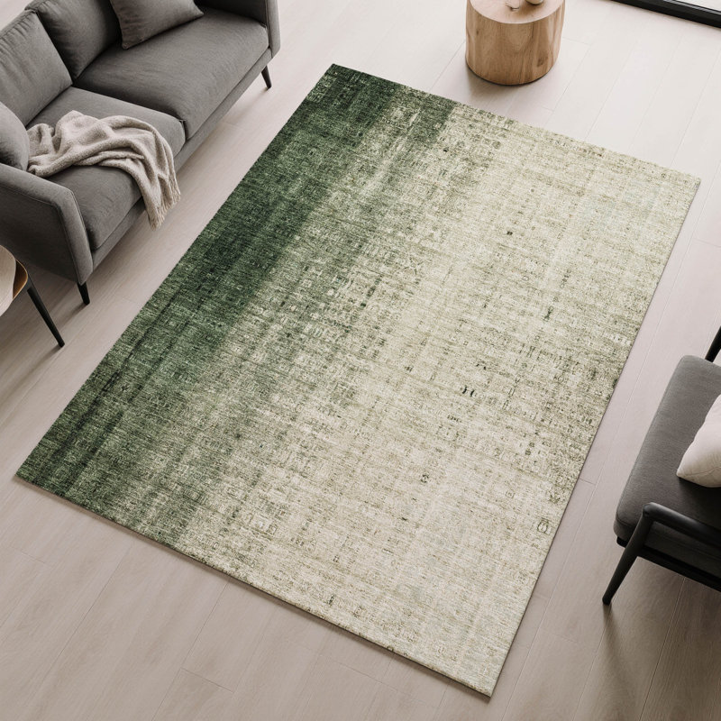 Premium Machine Washable Mayfield AMF2240 Striped Rug, Aloe, 2'6" x 3'10"