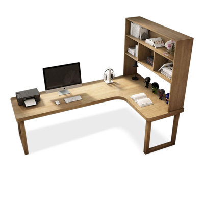Bureau de direction en L en bois massif Burlywood