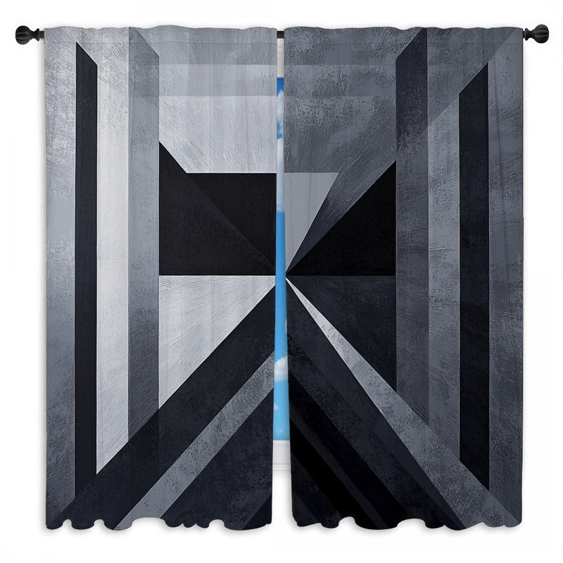 Rideaux de fenêtre géométrique gris à motif géométrique abstrait - 2 panneaux, L 56 po x L 78 po