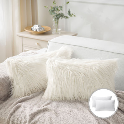 Chrismas Long Faux Fur Collection Square Throw Pillow