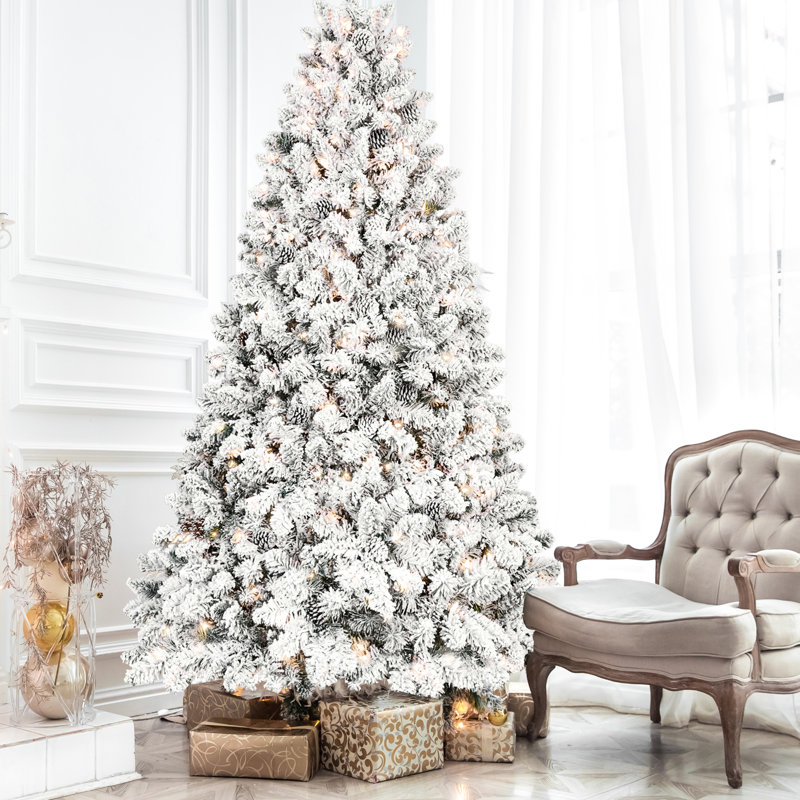 Arbre de Noël enneigé 4 pi Snowy, éclairage de 150 ul, 21 pins, 366 pointes avec effet de neige, branches articulées pour une installation sans effort, lumières de plaque de base en métal solide, apparence, bourre, cadre