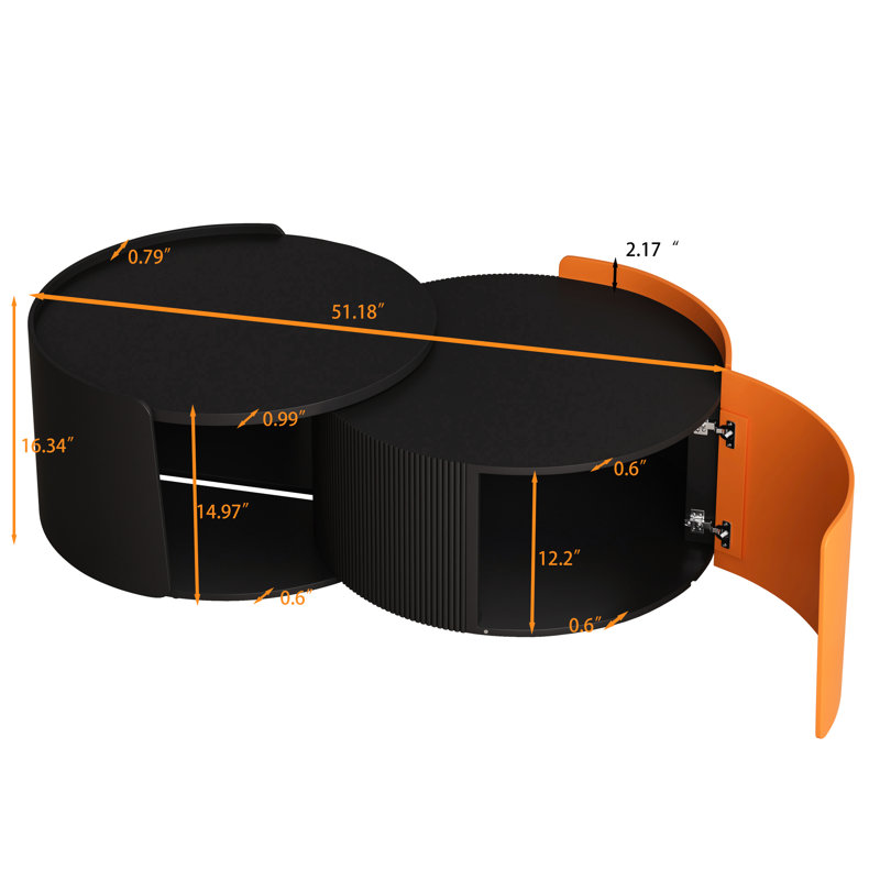 Table d'appoint de bureau sans assemblage, noire et robuste, Noir / Orange