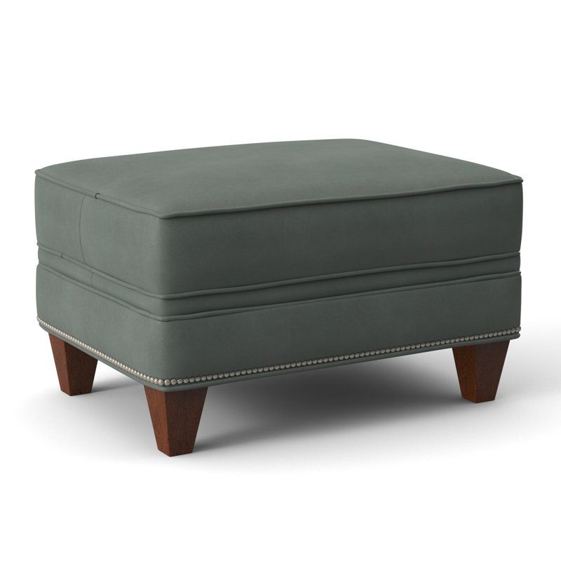 Taraval Ottoman, Aline Light Gray Stonewash Genuine Leather, New Classiques, Pewter