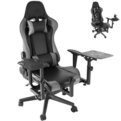 Anman Adjustable Reclining Ergonomic Faux Leather Swivel PC & Racing Game Chair in Gray/Black