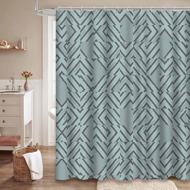 Rideau de douche moderne abstrait géométrique bleu avec 12 crochets, L 72 po x l 84 po