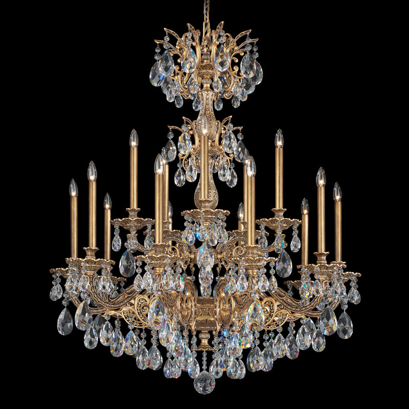 Milano 15 Light 39in x 48.5in Two-Tier Chandelier in Heirloom Bronze with Clear Radiance Crystals, Czech, Florentine Bronze