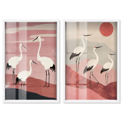 Élégant ensemble d'oiseaux, ensemble d'ombre moderne par Art Remedy, cadre blanc, 16 x 24