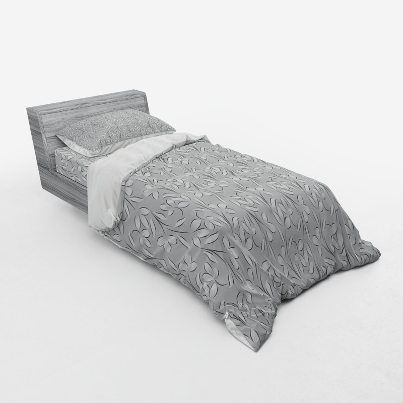 Ensemble de housse de couette moderne et contemporaine en microfibre grise / blanche