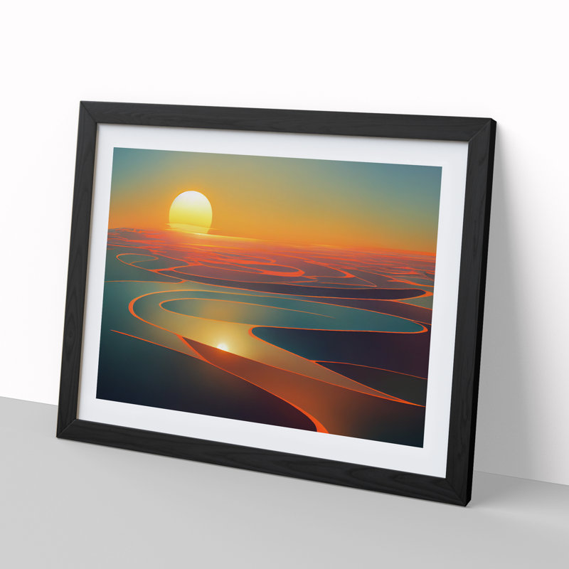 XH1022-6184X Modern Sunrise Abstract - Single Picture Frame Print, Black, 46cm H x 64cm W x 2cm D