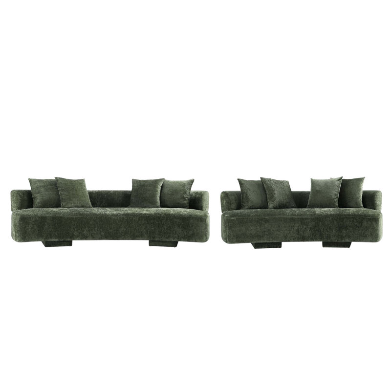Giovedi 2-Piece Modern Chenille 112" Sofa and 90.6" Sofa Set, Giovedi Green Chenille